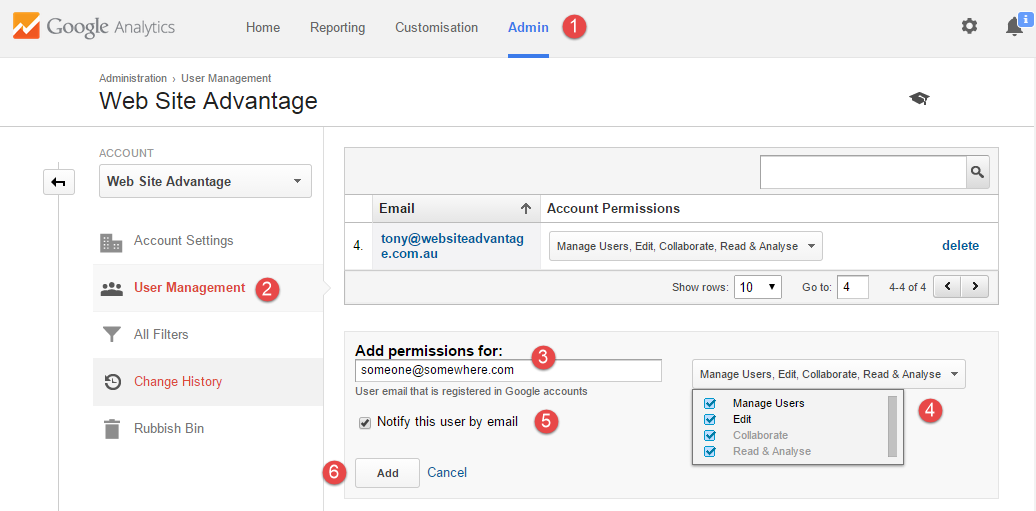 Google Analytics User Management