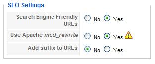 Joomla Administration showing SEO Settings