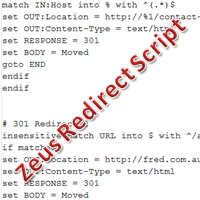 Zeus Server 301 Redirect Script Generator